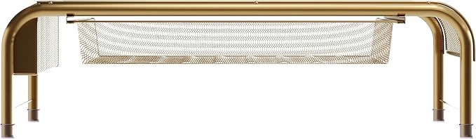 Martha Stewart Ryder Gold Mesh Metal Desktop Monitor Stand Riser with Organizer Drawer and Side Storage, 12.5 x 22.25 x 6.5 inches