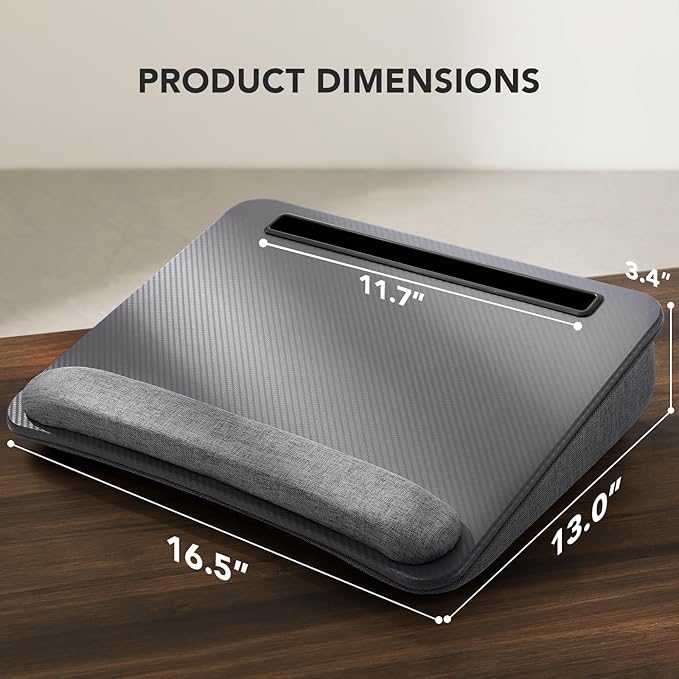 HUANUO Lap Laptop Desk - Portable Lap Desk with Cushion, Fits up to 15.6 inch Laptop, with Anti-Slip Strip & Storage Function for Home Office Students Use as Computer Laptop Stand - Grey, HNLD12G