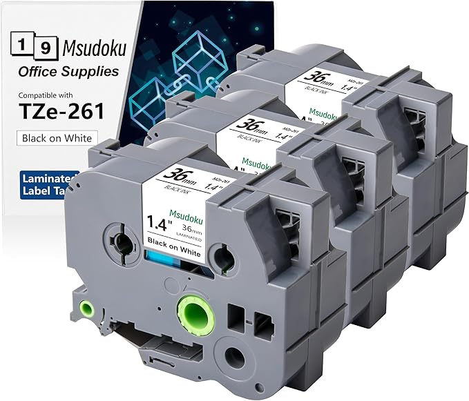 Tape 3 Pack TZe-261 TZe261 TZe 261 TZ 36mm 1.42 Inch Laminated White Tape, Compatible with Brother Label Maker P Touch Tape for PT 530 550 3600 P900W Label Makers, Black on White