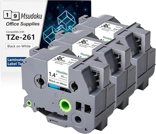 Tape 3 Pack TZe-261 TZe261 TZe 261 TZ 36mm 1.42 Inch Laminated White Tape, Compatible with Brother Label Maker P Touch Tape for PT 530 550 3600 P900W Label Makers, Black on White