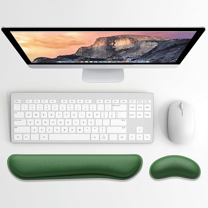 Dapesuom Enlarge Keyboard Wrist Rest, Memory Foam Wrist Cushion for Desk Mats Support, Cute Typing Pain Relief Keyboard Mouse Pad Rests Set with Non-Slip Base for Gaming Laptop Office, Forest Green