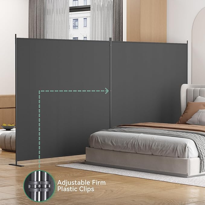 Helios&Hestia 2-Panel 6 ft Tall Indoor Folding Room Divider, Portable Privacy Screen, Freestanding Partition Separator, Temporary Wall Separation for Bedroom, Office, 142" W X 71" H, Dark Grey