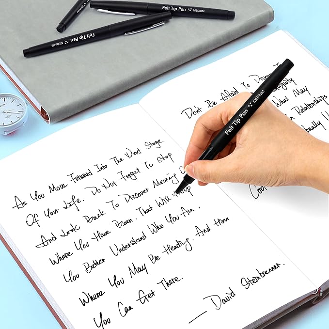 Lelix Felt Tip Pens, 30 Black Pack, 0.7mm Medium Point, Felt Tip Markers Pens for Journaling, Writing, Note Taking, Planner, Perfect for School Office and Art Supplies