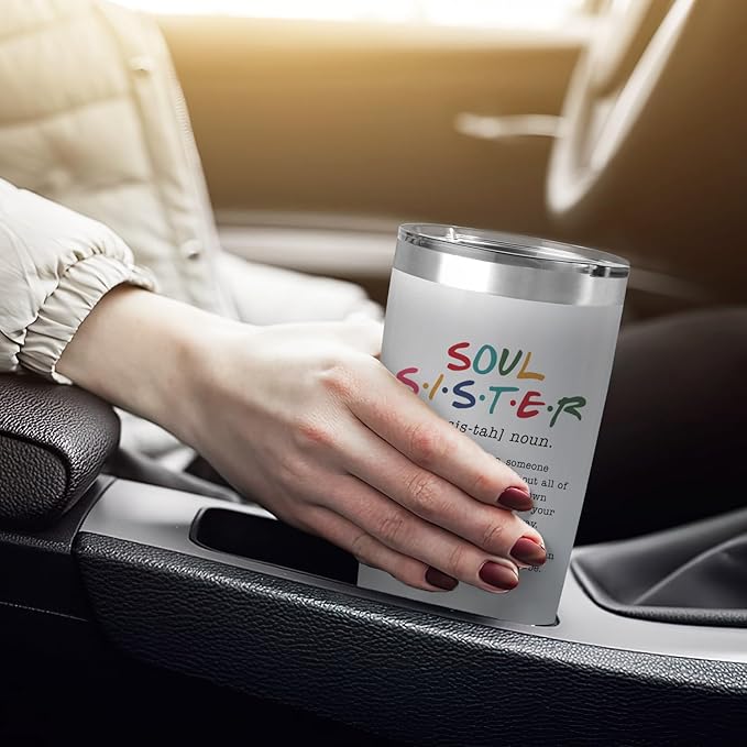 TEEZWONDER Christmas Friendship Gifts for Women - Soul Sister Stainless Steel Insulated Tumbler with Lid 20 oz - Inspirational Birthday Gifts for Friendship Women Friend BFF Work Bestie Coworkers