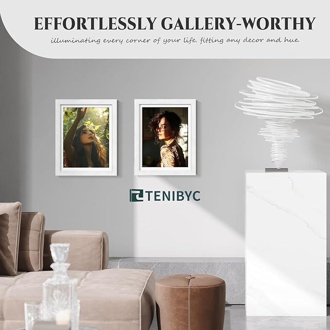 11x14 Picture Frame 4 Pack - White Solid Wood Poster Photo Frame - Tempered Glass - Woodgrain Series - Room, Office, Gallery, Studio Display - Wall Hanging