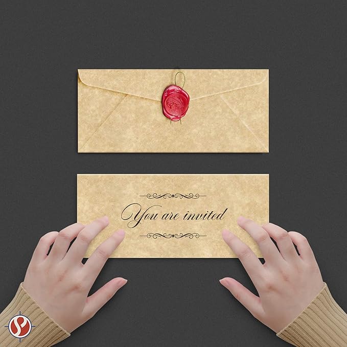 Elegant Aged Parchment #10 Business Envelopes – Great for Invitations, Greetings, Holiday, Office, Invoices, Letters, Mailings | 4 1/8 x 9 1/2 Inches | 50 Per Pack