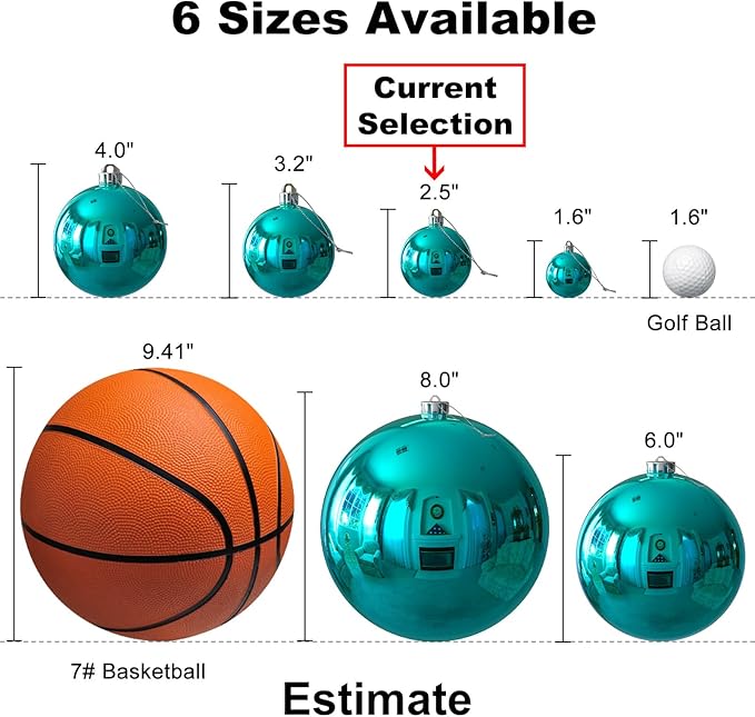 Teal 2.5" Christmas Balls Christmas Tree Decoration Ornaments Shatterproof Hanging Balls for Birthday Halloween Holiday Wedding Decorations Set of 18pcs