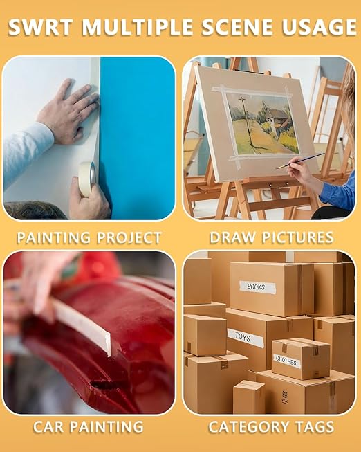 SWRT 48 Rolls Masking Tape 1 Inch x 55 Yards, 2640 Yards Total – Bulk Value Pack with Strong Adhesion & Clean Removal, Easy Tear Painter’s Tape for Multi-Surface Painting, Labeling & Crafts