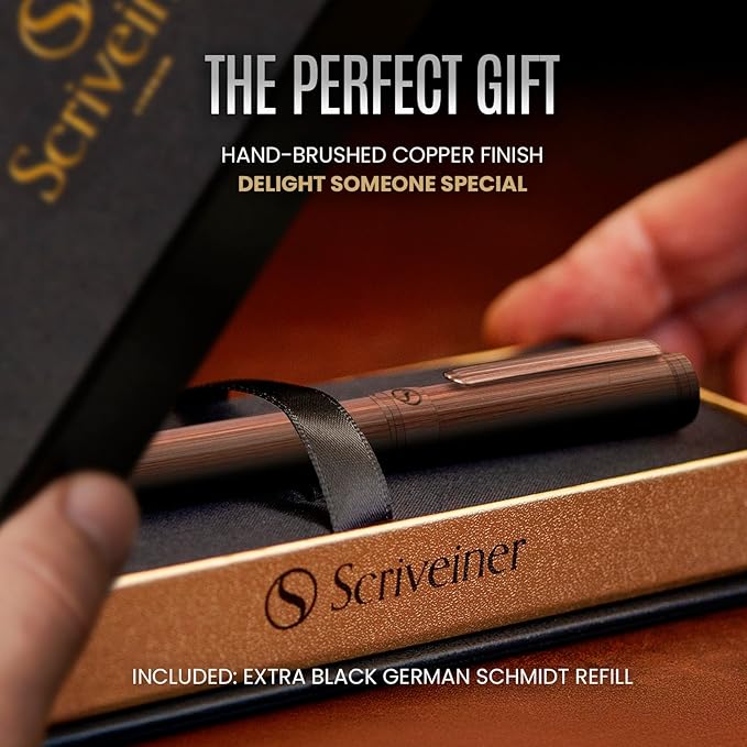 Scriveiner Copper Rollerball Pen - Stunning Luxury Pen, Schmidt Ink Refill, Best Roller Ball Gift Set for Men & Women, Professional, Executive Office, Nice Pens