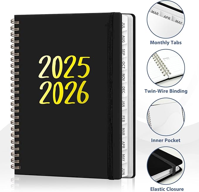 Planner 2025-2026, Monthly and Weekly Calendar Academic Planner (July 2025 - June 2026), Hardcover Planning Agenda Book for Office School Supplies, A5 (6.3" x 8.5") (Black, 6.3"x8.5"(Jul 2025-Jun 2026）)