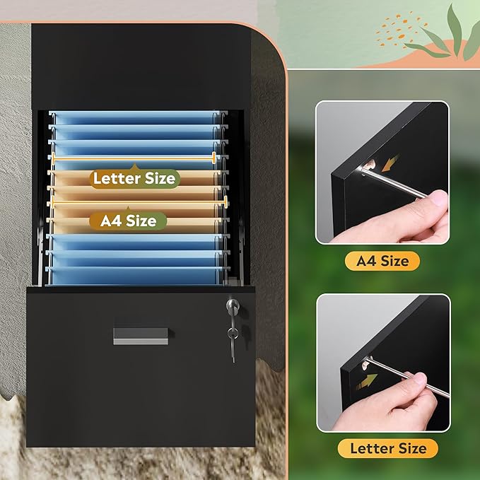 DEVAISE 3 Drawer File Cabinet with Lock, Vertical Wood Filing Cabinet for Home Office, Printer Stand for Letter and A4 Size, Black