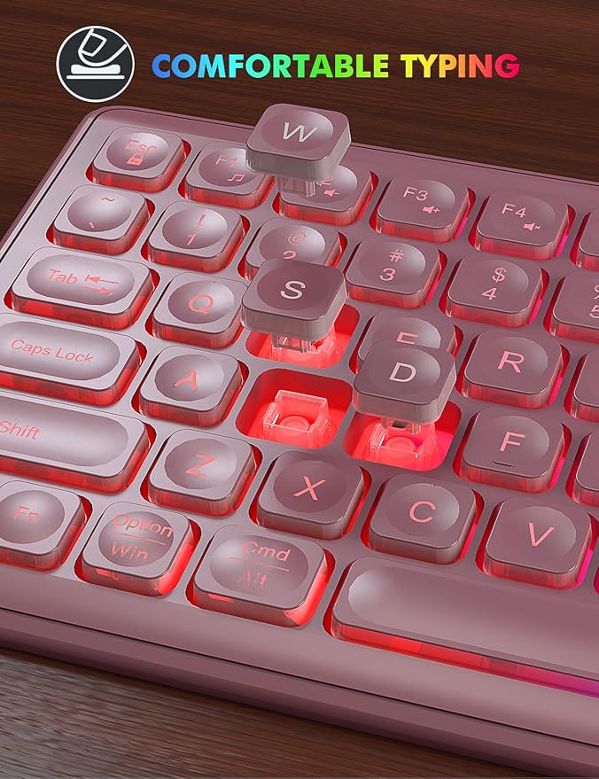 Wireless Keyboard and Mouse Combo - RGB Backlit, Rechargeable & Light Up Letters, Full-Size, Ergonomic Tilt Angle, Sleep Mode, 2.4GHz Quiet Keyboard Mouse for Mac, Windows, Laptop, PC, Trueque, Rose