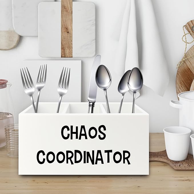 Chaos Coordinator Pen Pencil Holder Organizer for Desk, Thank You Gifts for Women Men Coworkers Boss Leader Manager, Appreciation Gifts Wooden Box Sign for Home Office Desk Tabletop Decorations