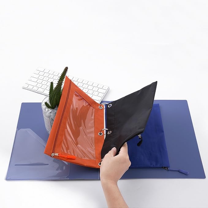 DoDoMagxanadu Binder Pencil Pouches, Pencil Pouch for 3 Ring Binder, Clear Window Zipper Pencil Case Bluk 10 Pack 5 Colors for Office School College Supplies