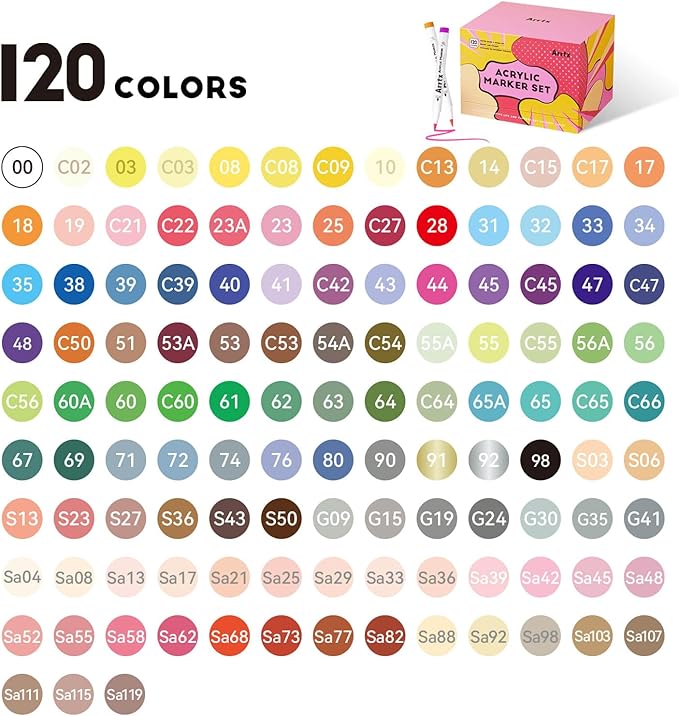 Arrtx 120 Colors Markers Paint Pens, Acrylic Paint Pens for Artists Adults Coloring Drawing Cartoon Anime Comic - Brush Tip for Rock Painting, Wood, Canvas, DIY Crafts Making Art Supplies