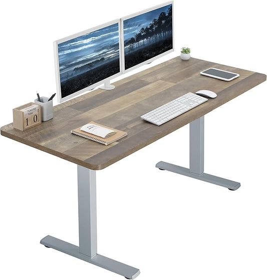 VIVO Electric 60 x 24 in Standing Desk, Memory Height Adjustment, 1B Series, One-Piece Reclaimed Wood Top, Gray Frame, DESK-KIT-1G6P