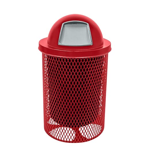 RDT-TXTRED Heavy Duty 32 Gallon Round Trash Receptacle, Liner Included, Textured Red with Textured Red Steel Dome Top, Made in America