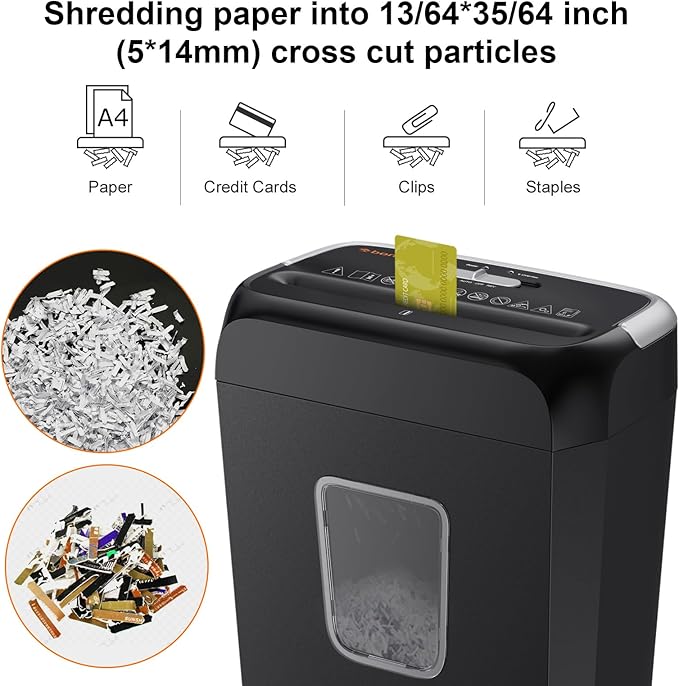 Bonsaii Paper Shredder for Home Use, 3.4 Gal Wastebasket, 6 Sheet Crosscut Paper Credit Cards, Staples, and Clips Shredder for Home Office Use, Portable Handle Design (C237-B New Version)