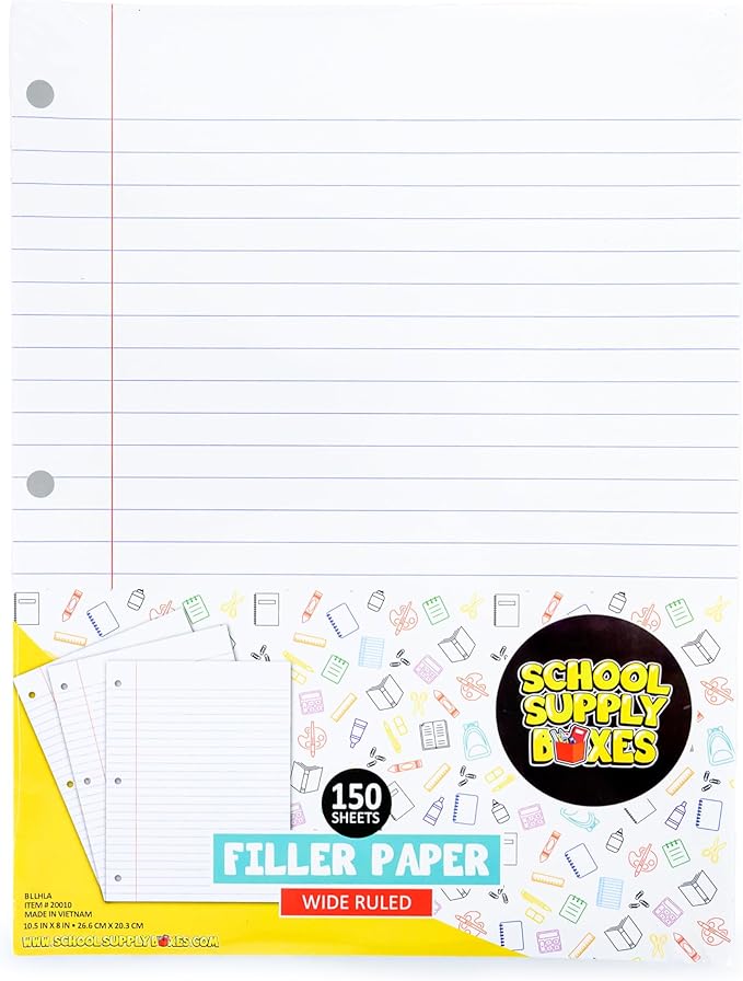 School Supply Boxes | Wide-Ruled Loose Leaf Paper | 6 Pack | 150 Sheets Per Pack, 3-Ring Binder Compatible