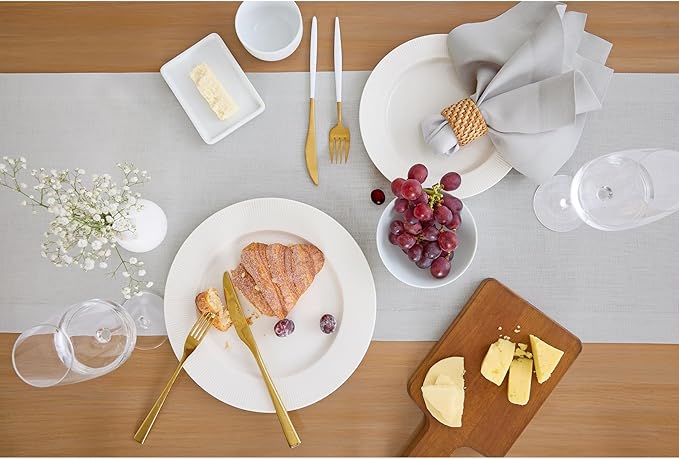 Solino Home Linen Table Runner 48 Inches - 100% Pure Linen Silver Cloud Table Runner 14 x 48 Inch Ideal for Dresser and Coffee Tables - Fall, Autumn, Thanksgiving - Fete