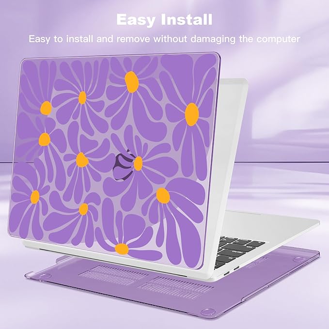 Teryeefi for MacBook Pro 13 inch Case A2338 M2 M1 Chip A2251 A2289 A2159 A1989 A1706 (2025 2024 2023 2022-2016), Hard Shell with Keyboard Cover & Type C Adapter - Abstract Purple Flower 134