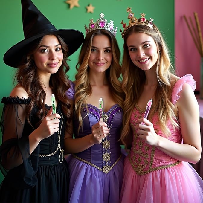 Halloween Princess and Witch Pens Set – Magical Fantasy-Themed Ballpoint Pens for Girls, Students, Stationery Lovers – Smooth Writing Pens for School, Journaling, Gifts – Pink Green Pens, 8 Pack