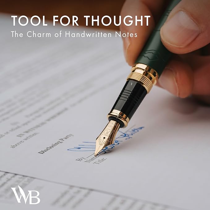 Wordsworth & Black Primori Fountain Pen Set [Green Gold]; Medium Nib, Gift Case, 24 Ink Cartridges, Refill Converter, Manual; Journaling, Calligraphy, Smooth Writing Pens; Left and Right Handed