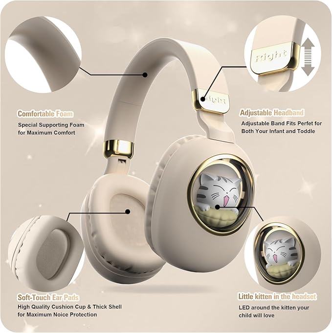 Kids Bluetooth Headphones Wired with Microphone for School - Wireless Boy Girls Noise Cancelling Over Ear Bluetooth Headphones Lightweight Children Headsets for iPad Kindle Airplane Travel Tablet