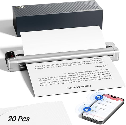 Phomemo Q302 Upgraded Portable Printers Wireless for Business, Ultra-Small Bluetooth Printer for Mobile Printing, 2400mAh Battery can Reverse Charging, 300dpi Inkless Printer Support 8.5X11 US Letter