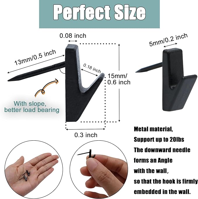 30 PCS Picture Hanging Nails Hooks, Push Pins Thumbtacks for Wall, Wall Hooks Picture Hangers, Renter Freindly Decor Small Nails for Hanging Pictures Tapestry Frame Art