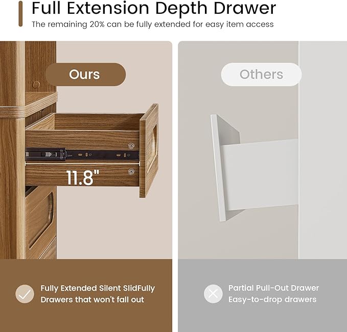 Bookcase with 4 Drawers, 72.1" Tall Bookshelf with 3 Storage Shelves, Large Bookshelves Cabinet for Living Room, Bedroom, Home Office (Oak Brown)