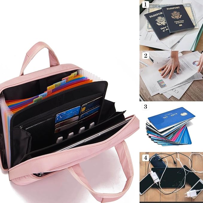 BARDOLPH Accordian File Organizer with Handle,12 Pocket Expanding File Folder with Zipper,File Folder Organizer with Multi Pockets Heavy Duty Accordian File Organizer (Pink)