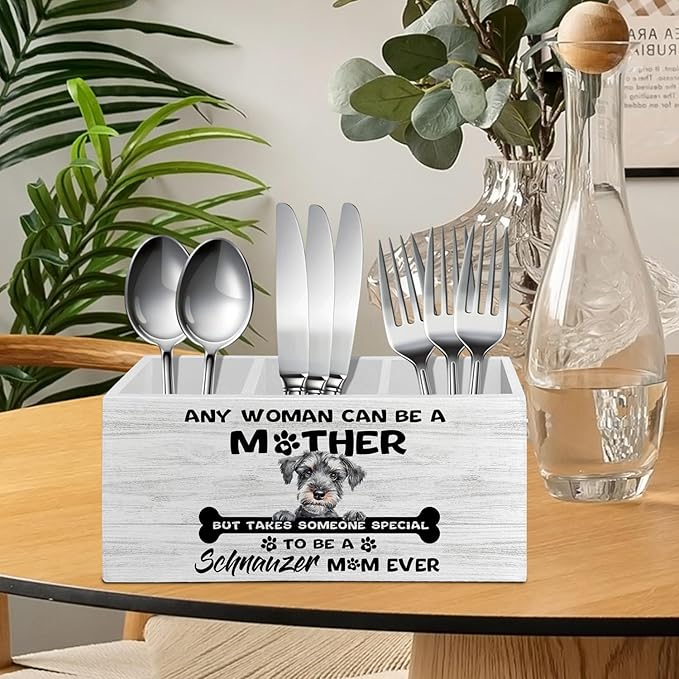 Schnauzer Gifts Pen Pencil Holder Organizer for Desk Accessories, Dog Mom Lovers Owner Gifts for Women, to Be a Schnauzer Mom Ever Wooden Box Sign Desk Decor for Home Office Decoration