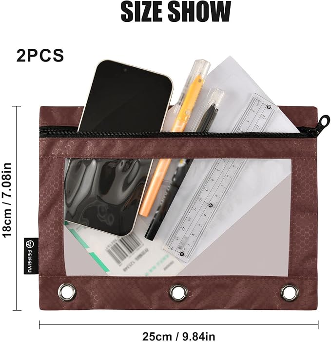 Gredecor Binder Pencil Pouch 3 Ring Burgundy Zipper Pencil Pouches Case 2 Pack Clear Binder Organizer for School Office
