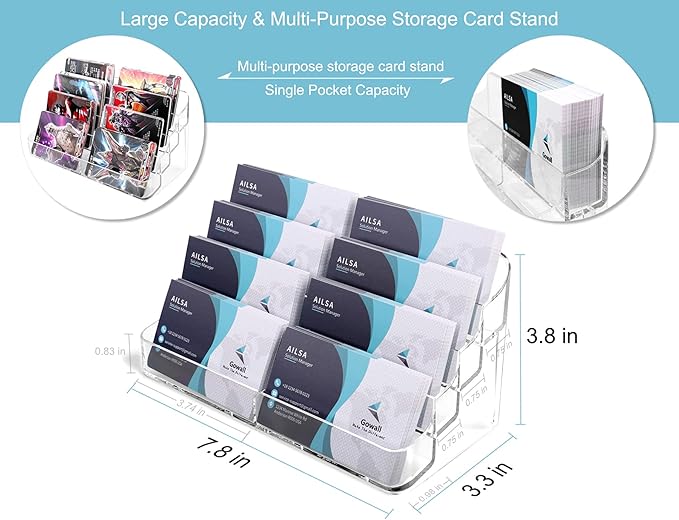Business Card Holder, 8 Pocket Acrylic Business Card Holder for Desk Clear Business Card Stand Desktop Business Card Holders Plastic Business Card Display for Exhibition, Home and Office, 2 PCS