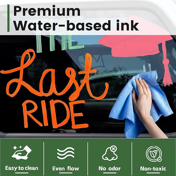 Jumbo Chalk Markers for Windows Washable, 8 Neon Colors Liquid Chalk Pens Erasable with 10mm Thick Tips for Auto, Glass, Mirror, Poster, Bistro, Blackboard, Car of DIY