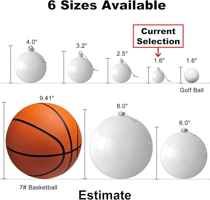 White 1.6" Small Christmas Balls Christmas Tree Decoration Ornaments Shatterproof Hanging Balls for Birthday Halloween Holiday Wedding Decorations Set of 24pcs