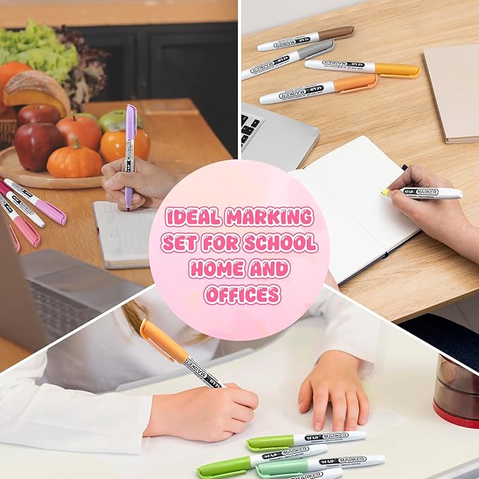 SFAIH 24 Pastel Permanent Markers - Assorted Dreamy Colors, Quick Drying, Fade Resistant, Fine Point Permanent Markers for Paper, Scrapbook, Coloring Book, Poster, School, Home, Art Painting, Drawing