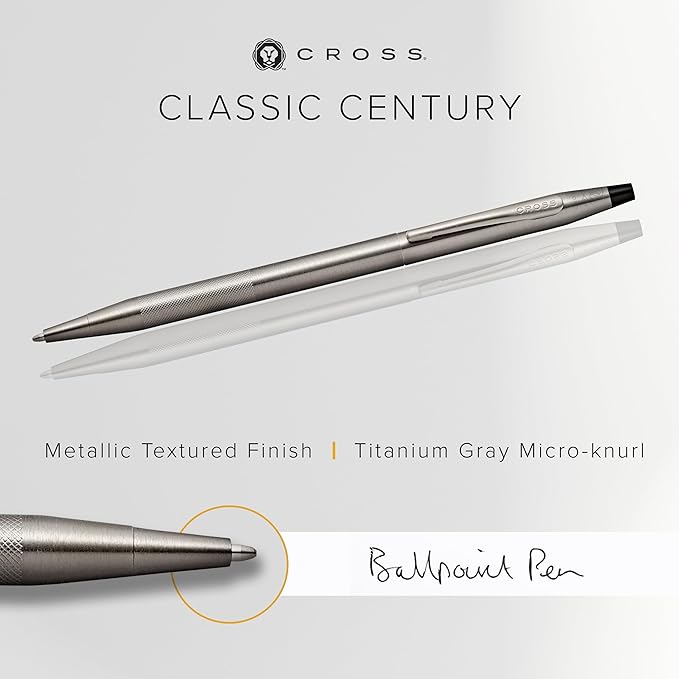 Cross Classic Century Refillable Ballpoint Pen Presented in a Luxury Gift Box - Medium Point, Black Ink, Titanium Gray Micro-knurl