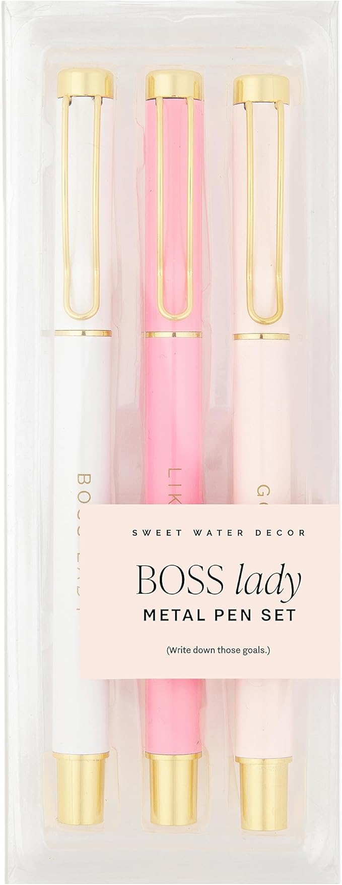 Sweet Water Decor Metal Boss Lady Pen Set - Gifts for Bosses, New Jobs, Graduation, Pens for Women Journaling - Medium Ballpoint Pens with Black Ink - Refillable Three Piece Pen Set