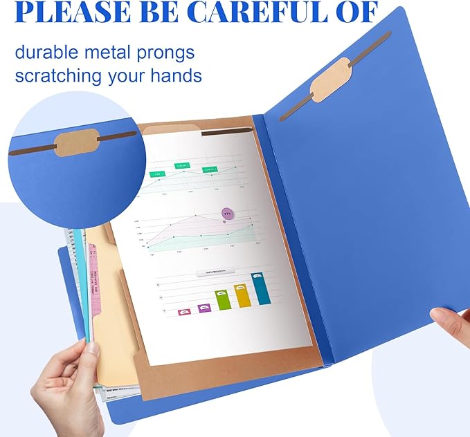 Skyygemm 12 Pack Classification File Folders Bulk with Divider and 2" Expansion, Pressboard Folder with 2 Prong Fasteners for Employee Records Medical Charts Office Document Organization(Dark Blue)