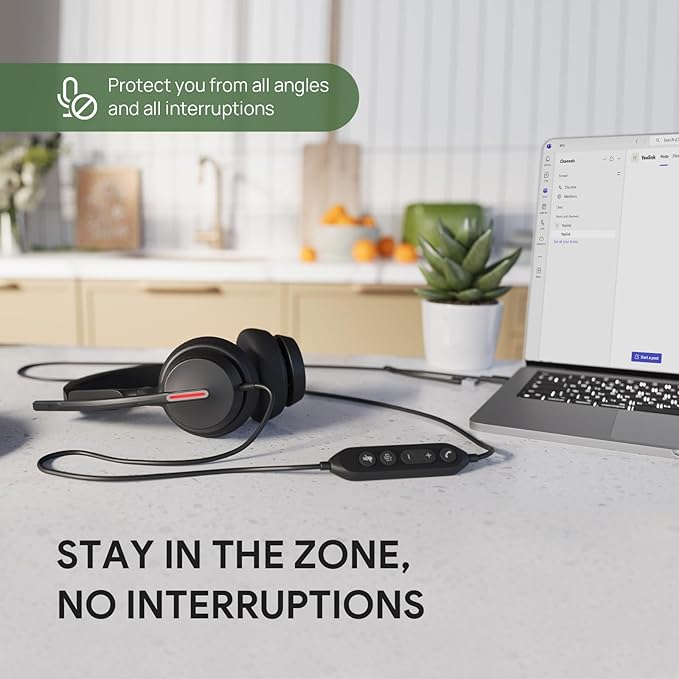 Yealink UH46 USB Headset with Mic, Wired Headset with 3 Noise Cancelling Microphones for PC/Computer/Laptop, Teams Certified, in Line Controls for Home Office Online Meetings, Plug & Play USB-C/A