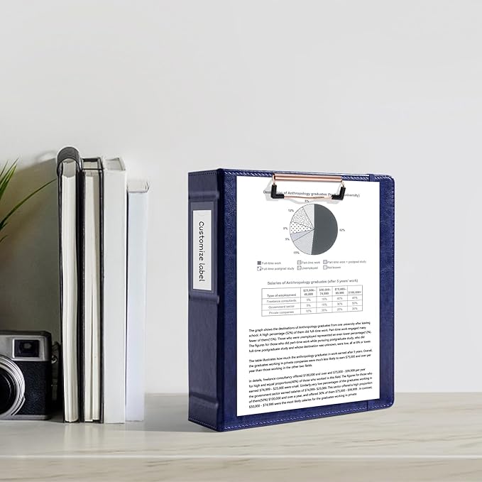 Ospelelf 2 Inch Mini Binder 3 Ring, Vintage Leather Clipboard Binders Dividers with Tabs 5.5" x 8.5", Professional Binder Organizer, Navyblue