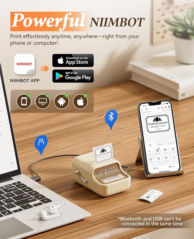 NIIMBOT B21 Label Maker, Thermal Label Printer, Portable Inkless Label Makers for Home/Office/Business, with 1 Pack 50x30mm White Label, Compatible with iOS & Android, (White)