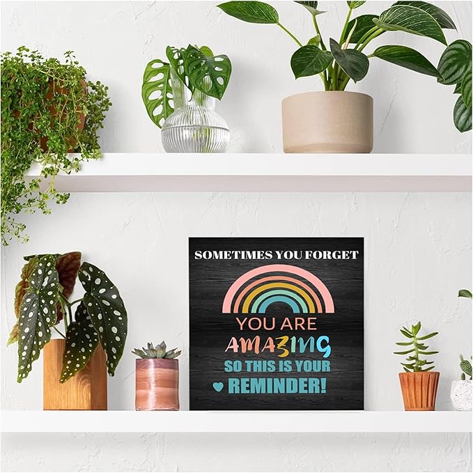Encouraging Gifts for Women Teen Girls, Sometimes You Forget You're Awesome Wood Box Sign, Inspirational Gifts Birthday Graduation Congratulations Gifts for Daughter, Mom, Coworker Siste (Black, 6X6 Inch)