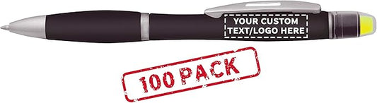 DISCOUNT PROMOS 100 Marathon Gel Highlighter Pens Pack - Customizable Text, Logo - Twist Mechanism, Ballpoint - Black