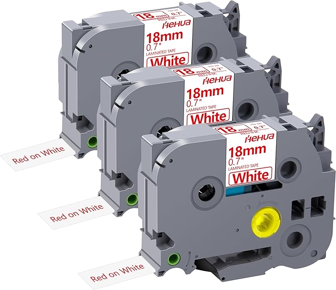Hehua 18mm 0.7 Red on White Laminated Tape Compatible for Brother Label Maker Tape TZe-242 TZe242 TZ-242 TZ242 for P Touch PT D400 D450 D600 D610 P710BT, 3/4'' x 26.2ft, 3 Pack