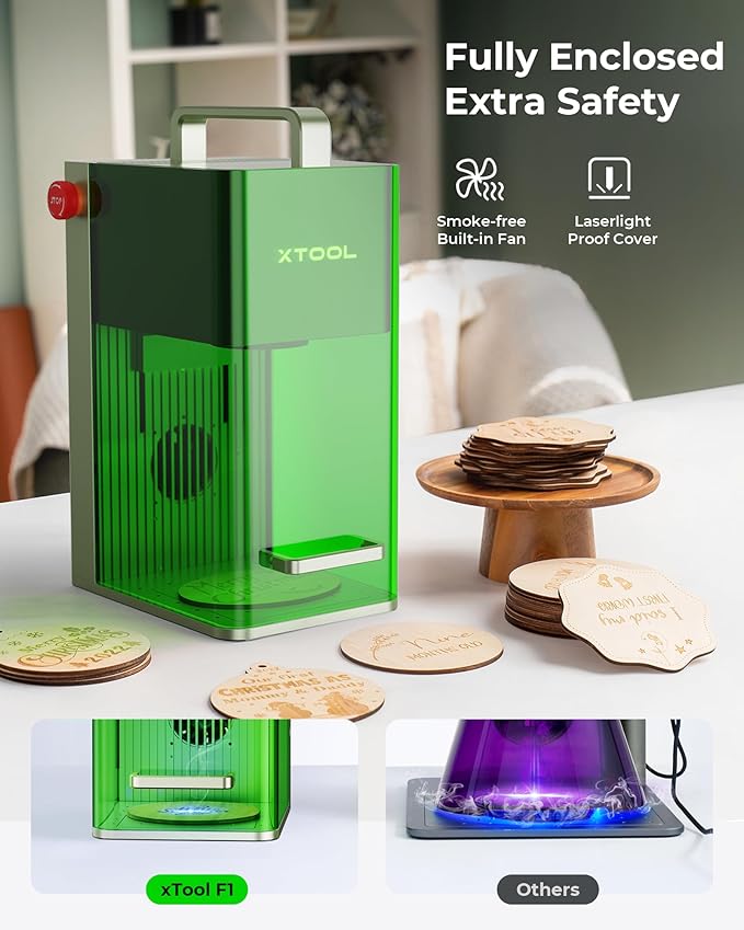 xTool F1 2-in-1 Dual Laser Engraver with Slide Extension, Rotary Extension and Smoke Purifier, Lightning Speed Portable Fiber Laser Engraver for Metal Wood