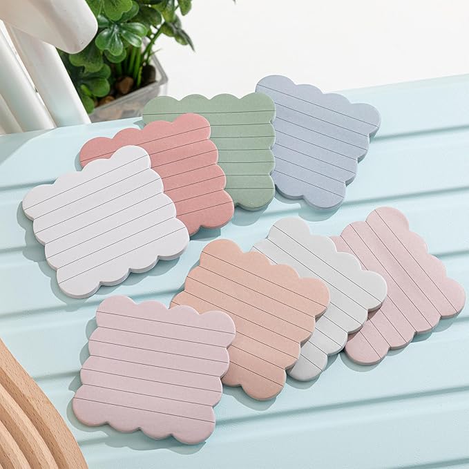 Eaasty 8 Pack Scalloped Sticky Notes Bulk Christmas Cute Self Sticky Note Pads Multi Color Bright Vintage Note Pads or School Office Supplies 240 Sheet(3" X 3",Lined Vintage Color)