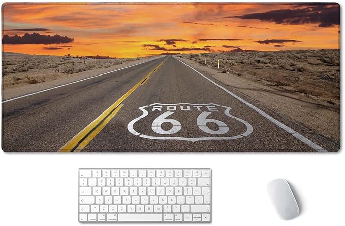 SSOIU Large Mouse Pad, Full Desk XXL Extended Gaming Mouse Pad 35.5" X 15.7", Waterproof Desk Mat Stitched Edges, Non-Slip Laptop Computer Keyboard Mousepad for Office and Home, Famous US Route 66